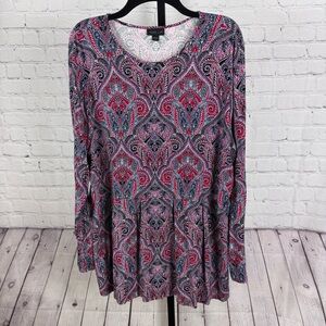 J. Jill Wearever Collection Medallion Print Peplum Long Sleeve Tunic Size XL